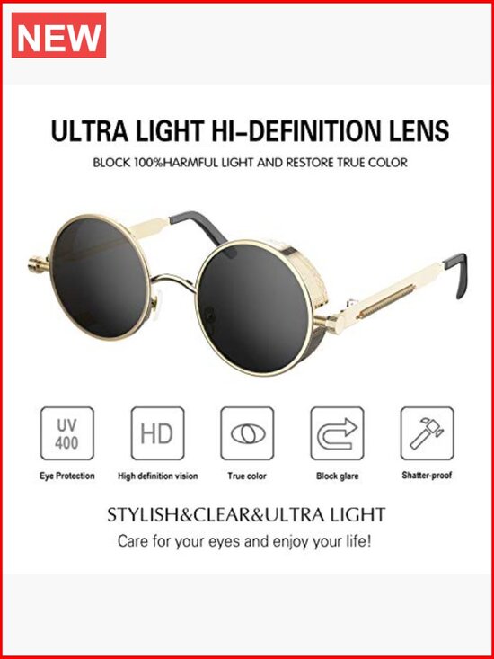 Retro Gothic Steampunk Round Sunglasses Metal Frame UV Protection main image 7